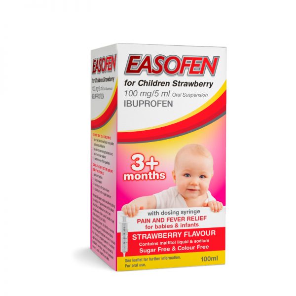 Easofen for Children Strawberry 100mg/5ml Oral Suspension 200ml (Ibuprofen)