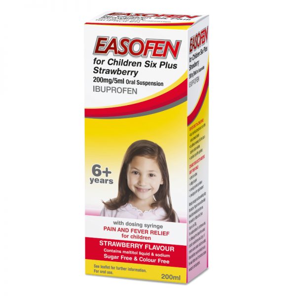 Easofen for Children Six Plus Strawberry 200mg/5ml Oral Suspension 200ml (Ibuprofen)