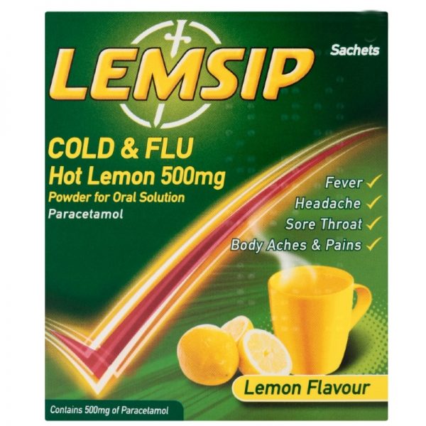 Lemsip Cold & Flu Hot Lemon 500 mg Powder for Oral Solution 10