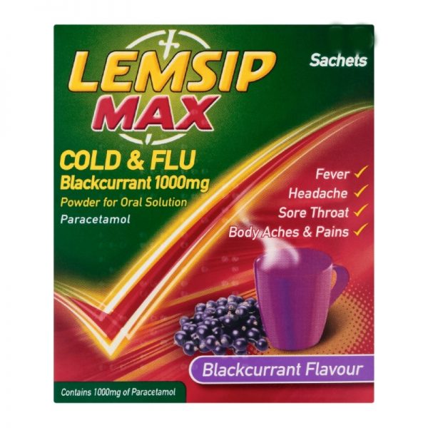 Lemsip Max Cold and Flu Blackcurrant 1000 mg Powder for Oral Solution 10