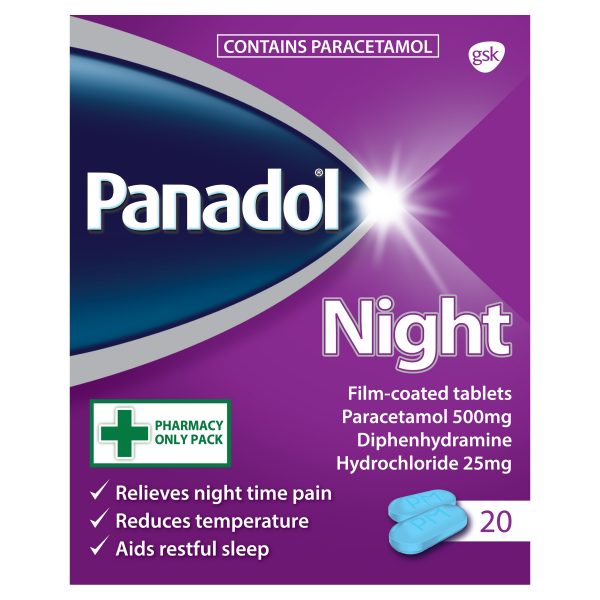 Panadol Night Film-Coated Tablets 20 Tablets (Paracetamol/Diphenhydramine)