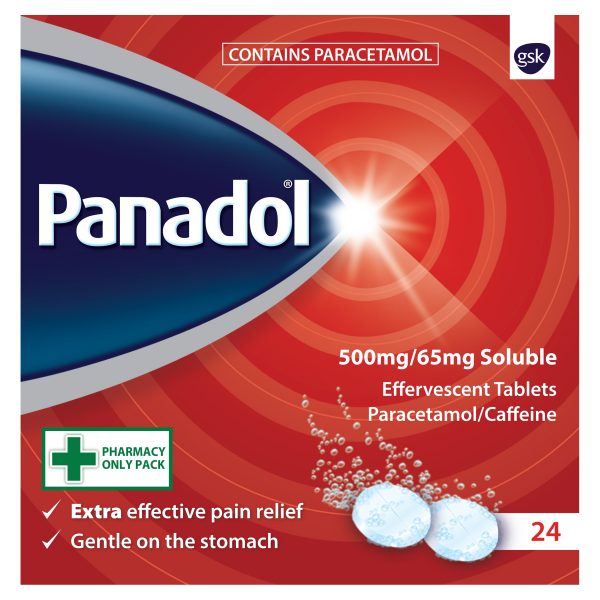 Panadol Extra 500mg/65mg Soluble Effervescent Tablets 24 Tablets (Paracetamol/Caffeine)