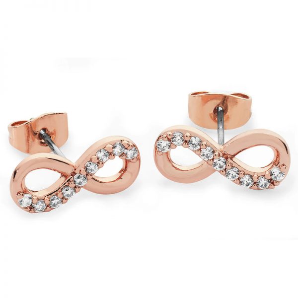 Part Stone Set Infinity Stud Earrings Rose Gold