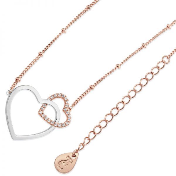 Sparkling Interlinked Hearts Pendant Rose Gold and Silver