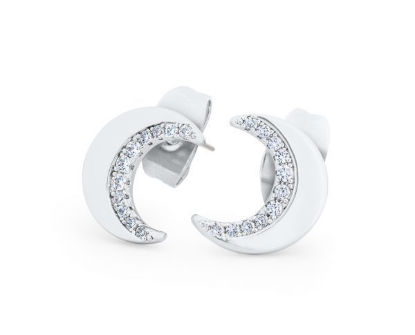 Tipperary Crystal Half Moon Stud Earrings Silver