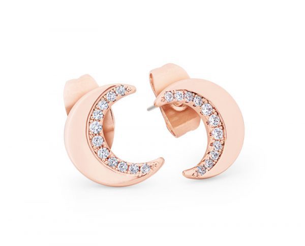 Tipperary Crystal Half Moon Stud Earrings - Rose Gold