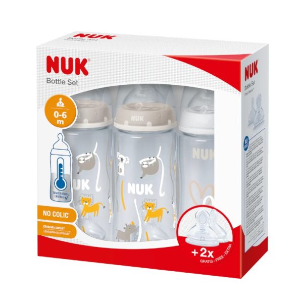 Nuk Triple Bottle Set Animal Theme Neutral 0-6 Months