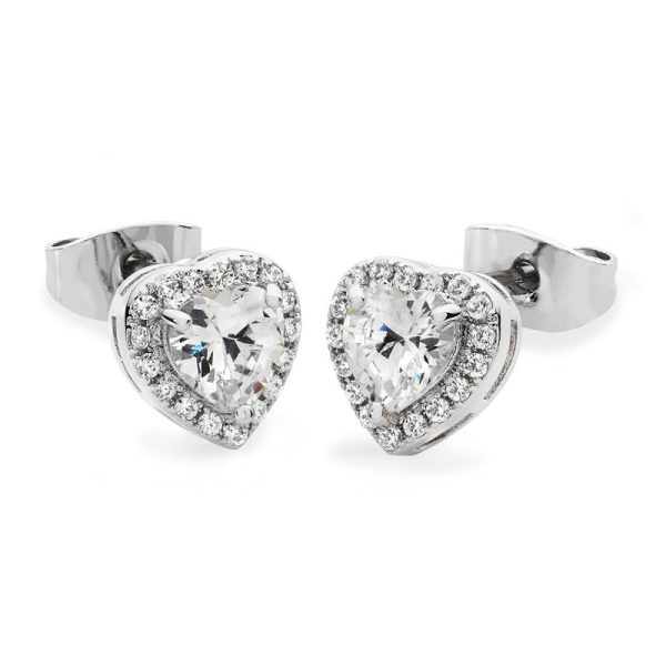 Tipperary Crystal Diamante Heart Drop Earrings Silver