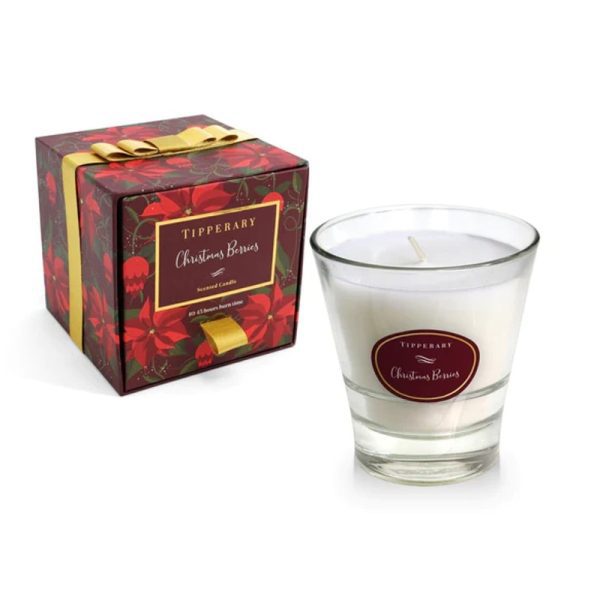 Tipperary Crystal Poinsettia Tumbler Candle  - Christmas Berries