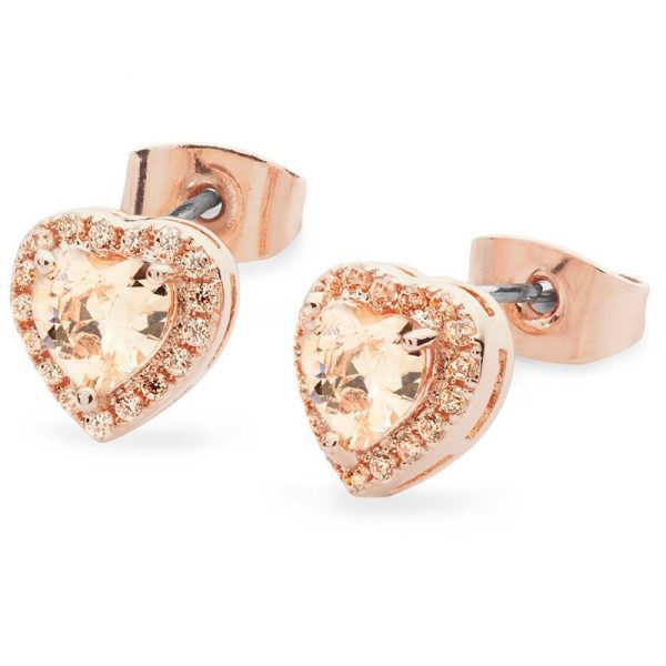 Tipperary Crystal Diamante Heart Drop Earrings Rose Gold